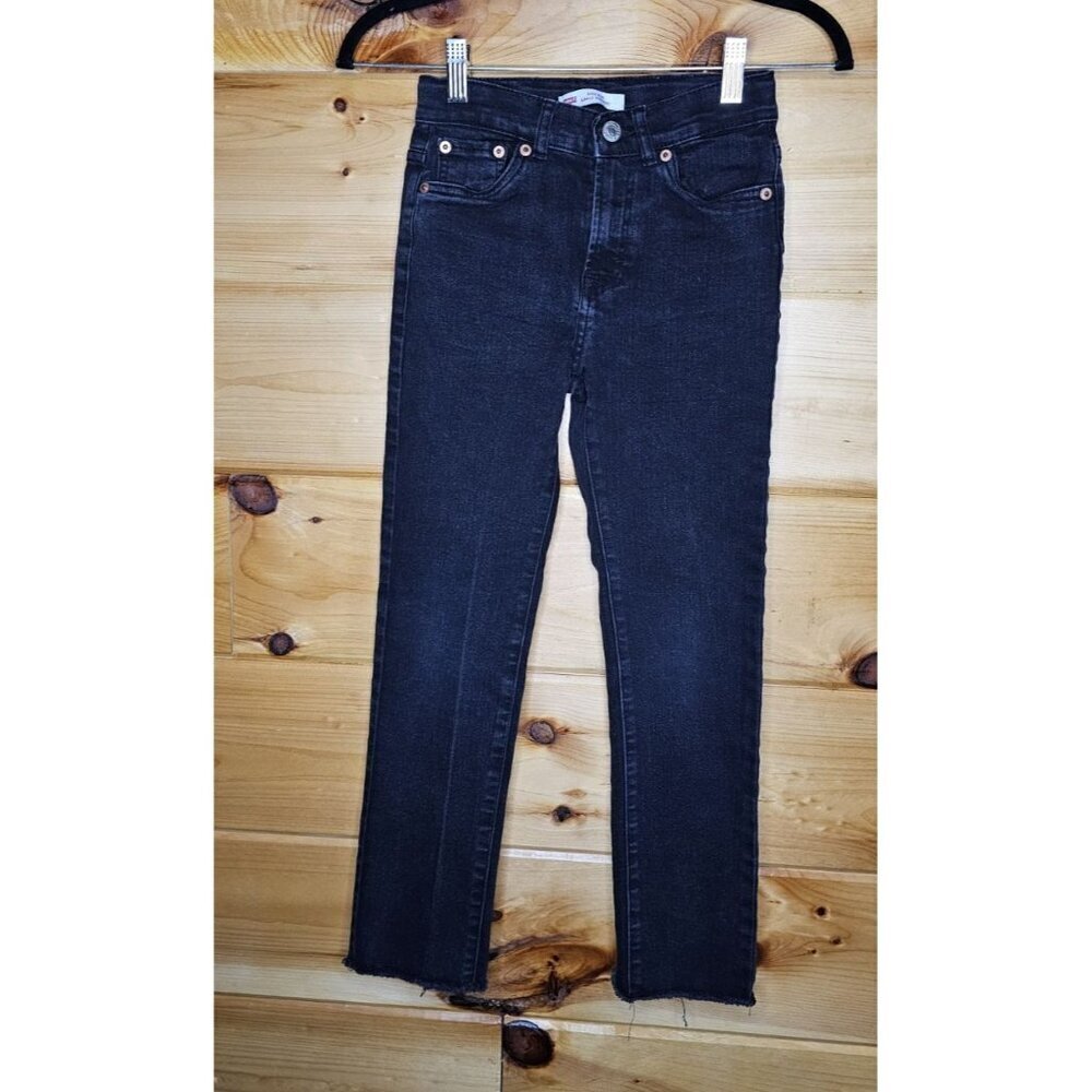 Levi's High Rise Ankle Girl's Size 10 Black Straight Frayed Leg Opening Jeans - Picture 6 of 11